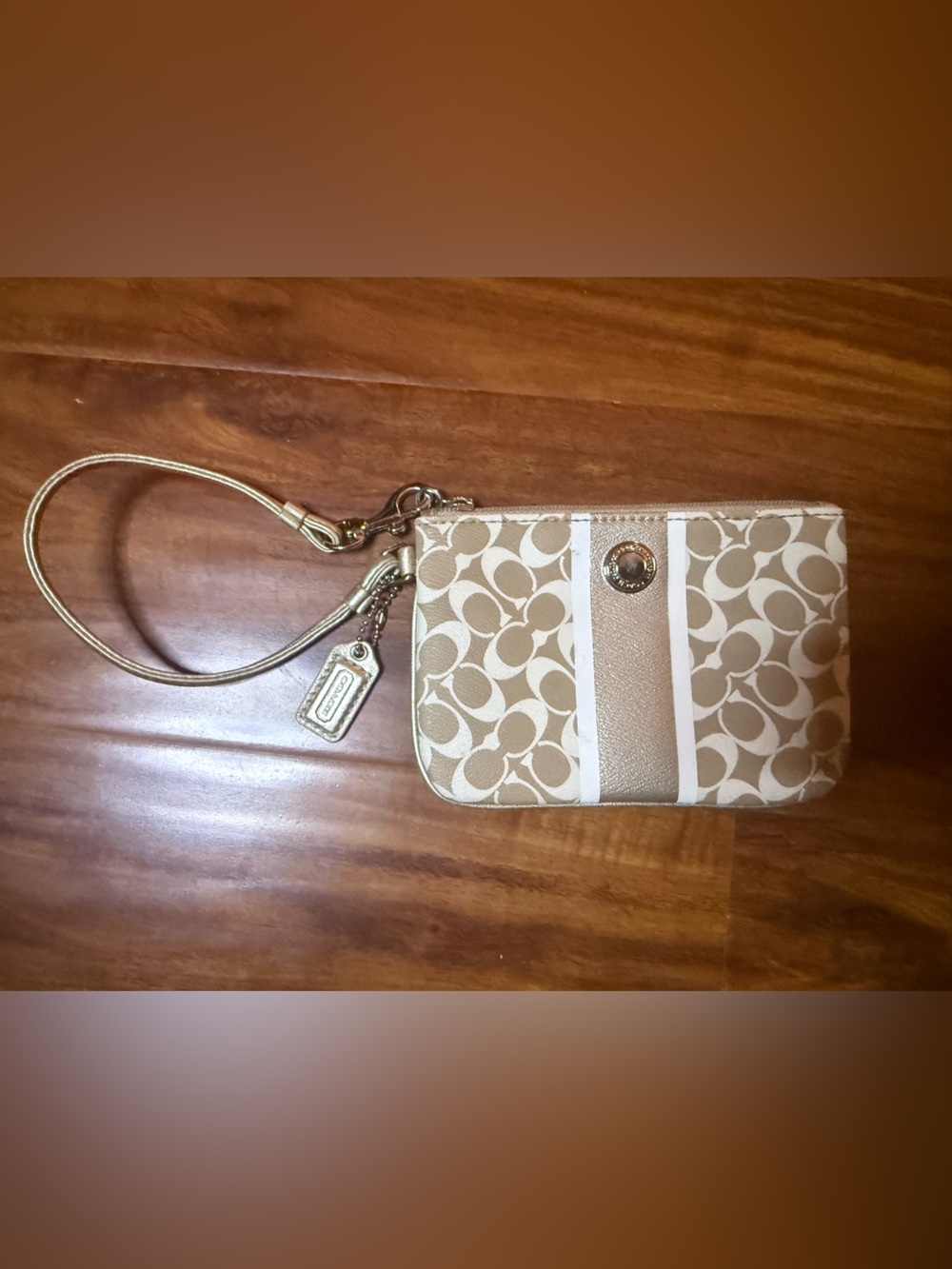 Coach Signature Zip Wristlet in Beige &  Gold
